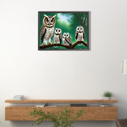 Owl Family - Full Round Drill Diamond Painting 40*30CM