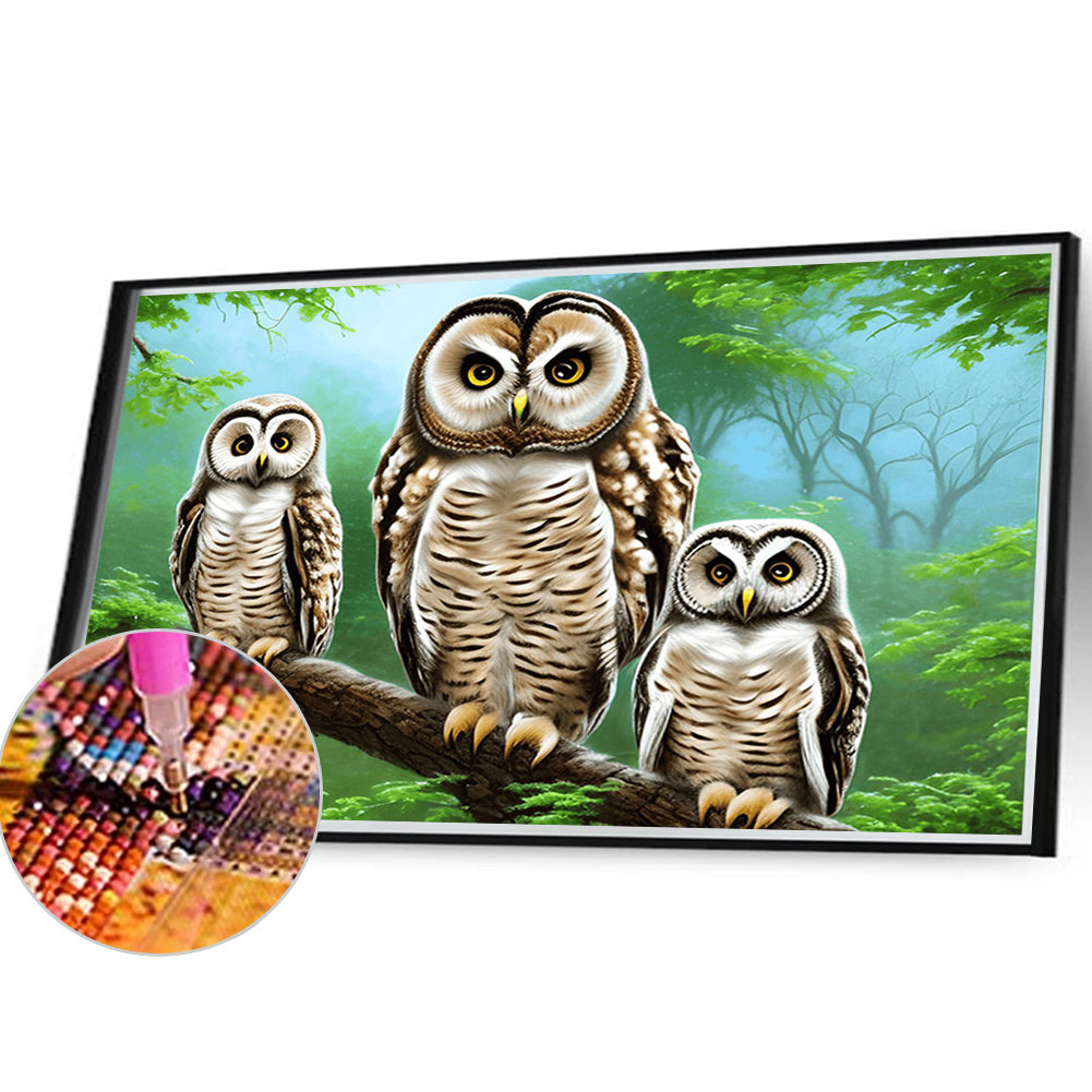Owl Family - Full Round Drill Diamond Painting 40*30CM