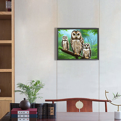 Owl Family - Full Round Drill Diamond Painting 40*30CM