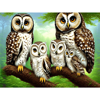 Owl Family - Full Round Drill Diamond Painting 40*30CM