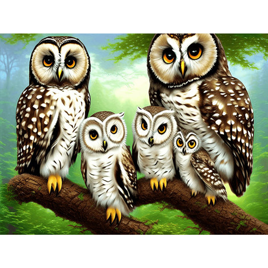 Owl Family - Full Round Drill Diamond Painting 40*30CM