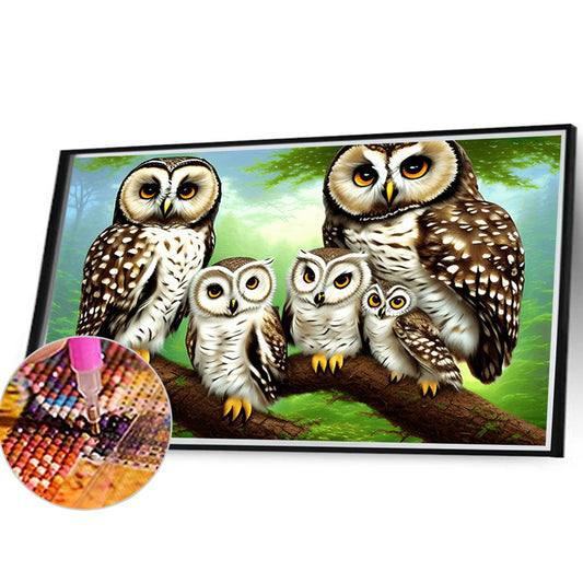 Owl Family - Full Round Drill Diamond Painting 40*30CM