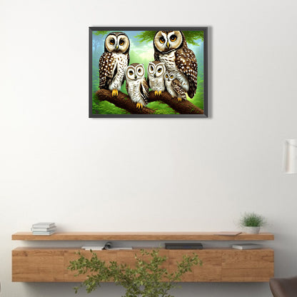 Owl Family - Full Round Drill Diamond Painting 40*30CM