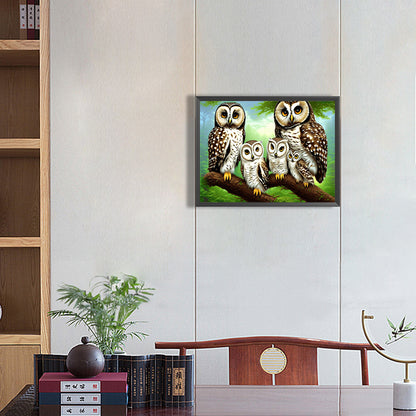 Owl Family - Full Round Drill Diamond Painting 40*30CM