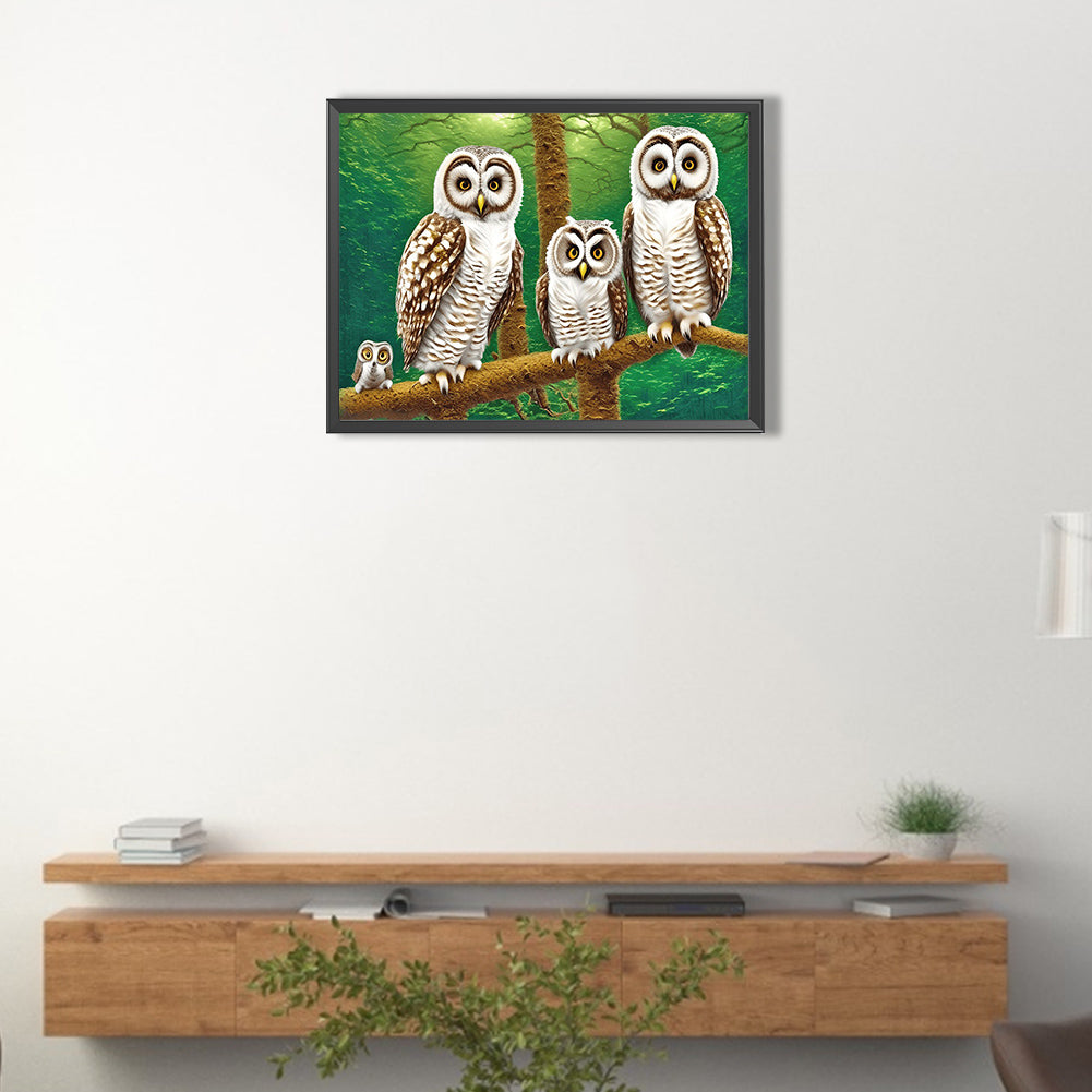 Owl Family - Full Round Drill Diamond Painting 40*30CM