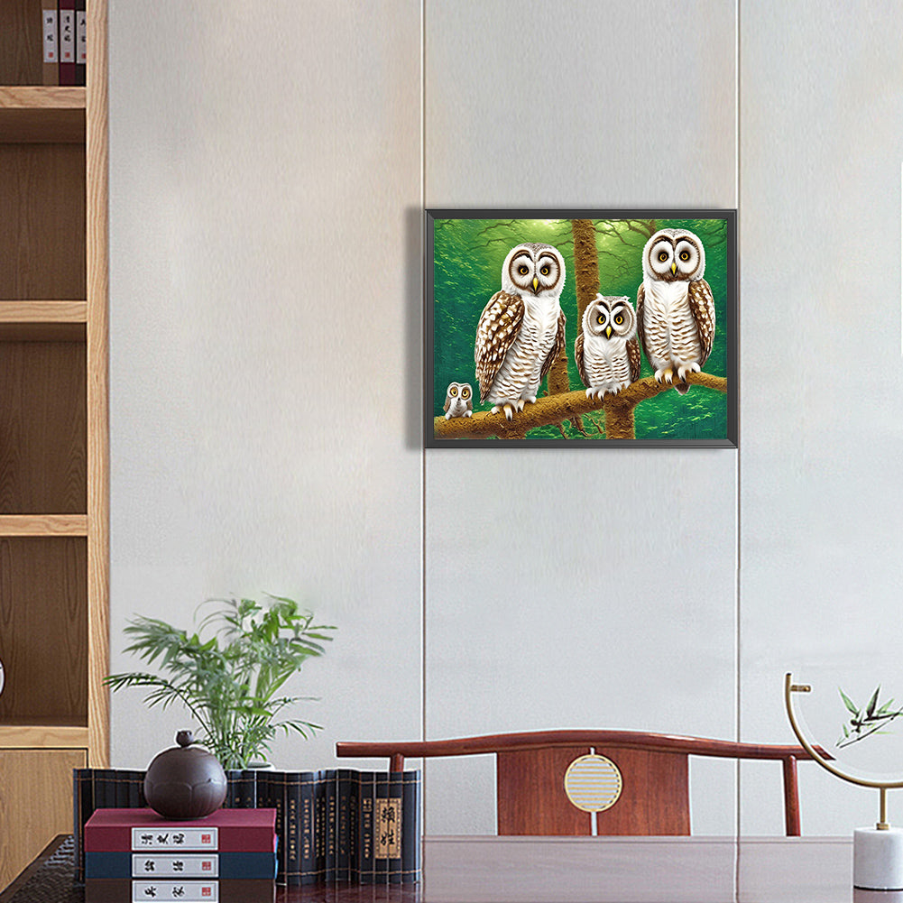 Owl Family - Full Round Drill Diamond Painting 40*30CM