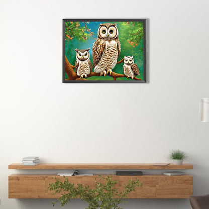 Owl Family - Full Round Drill Diamond Painting 40*30CM