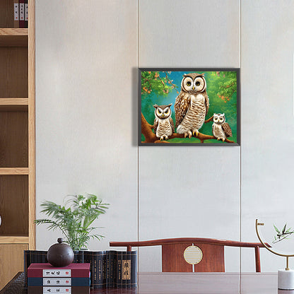 Owl Family - Full Round Drill Diamond Painting 40*30CM