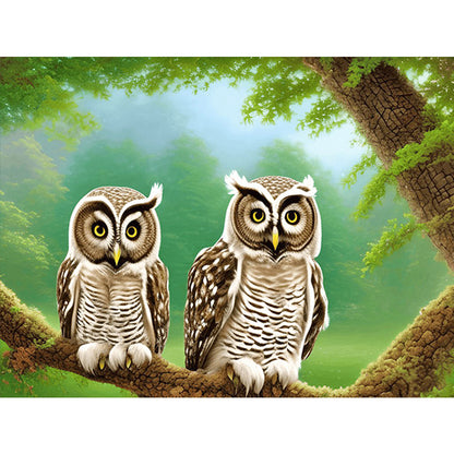 Owl Family - Full Round Drill Diamond Painting 40*30CM