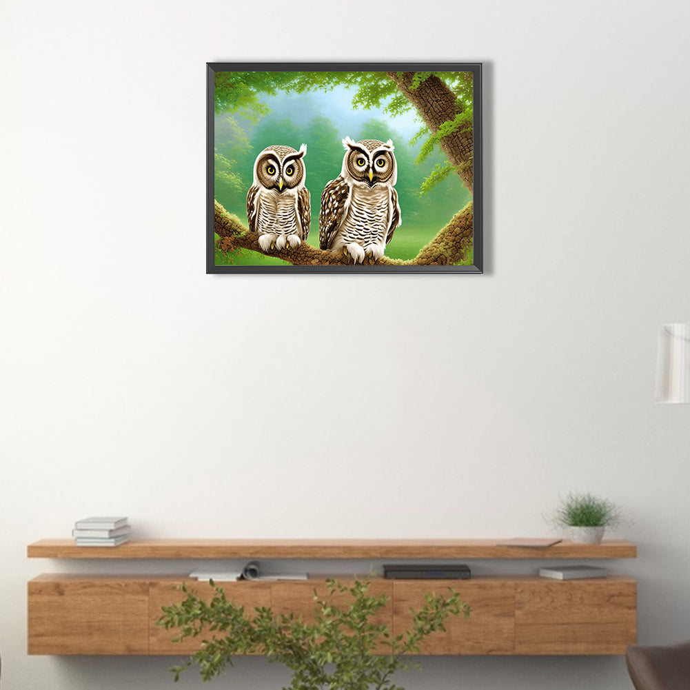 Owl Family - Full Round Drill Diamond Painting 40*30CM