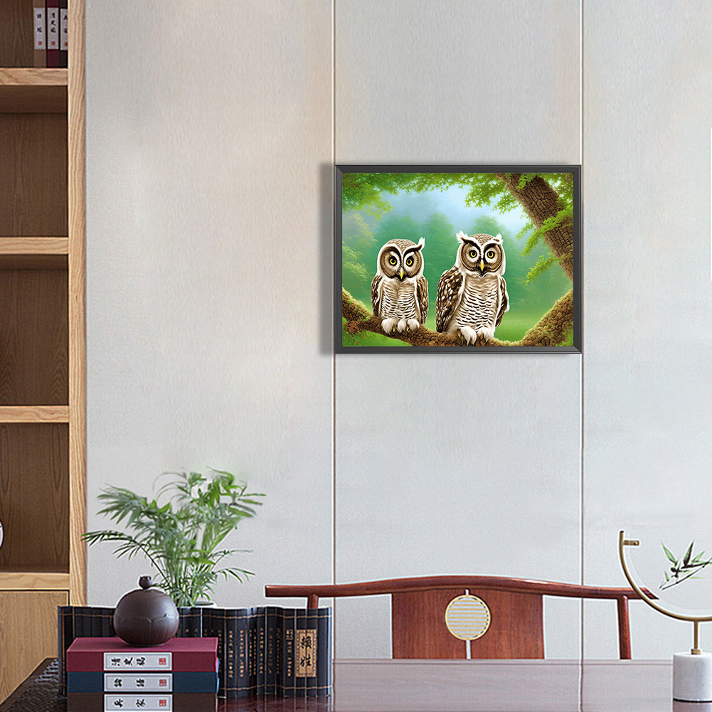 Owl Family - Full Round Drill Diamond Painting 40*30CM