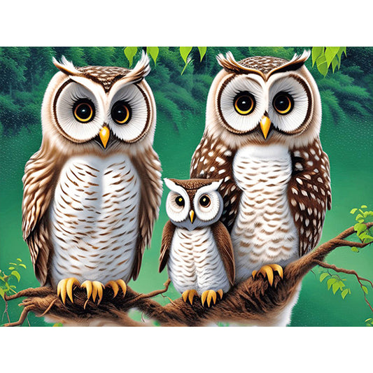 Owl Family - Full Round Drill Diamond Painting 40*30CM