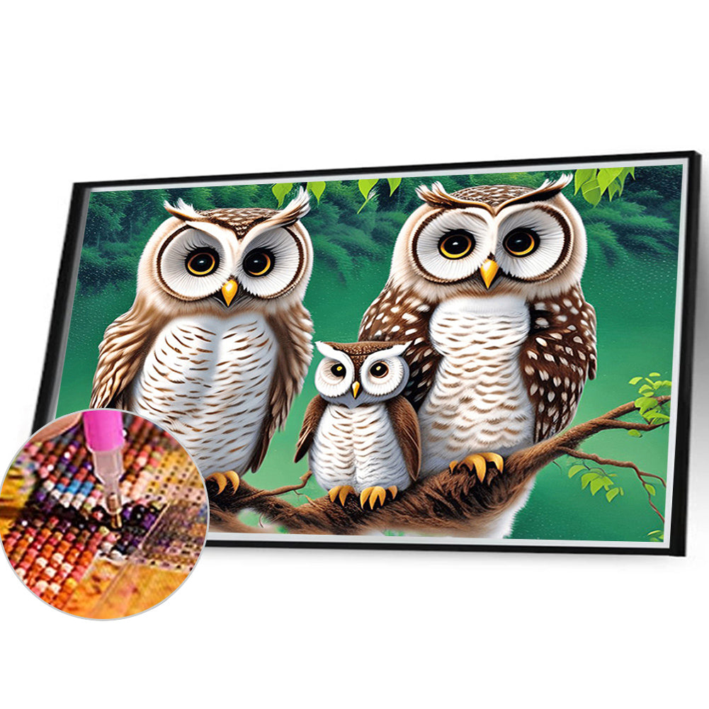 Owl Family - Full Round Drill Diamond Painting 40*30CM