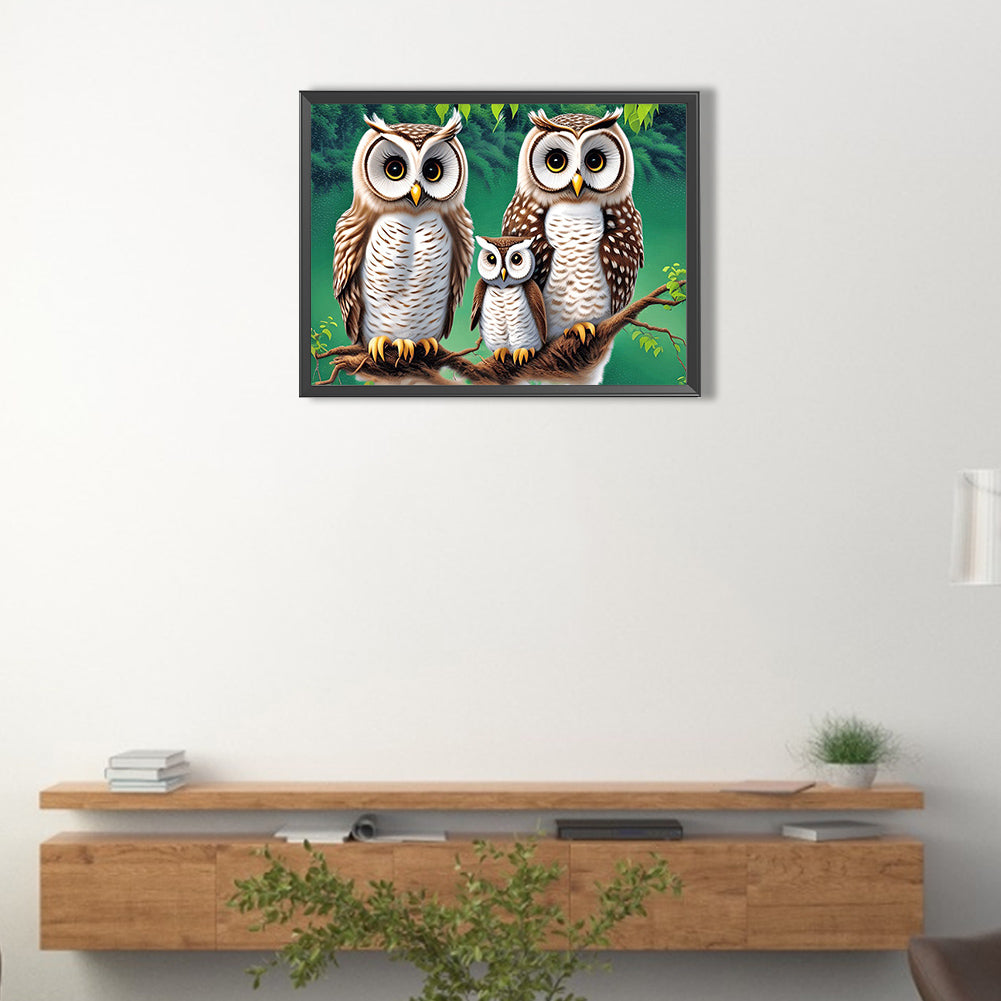 Owl Family - Full Round Drill Diamond Painting 40*30CM