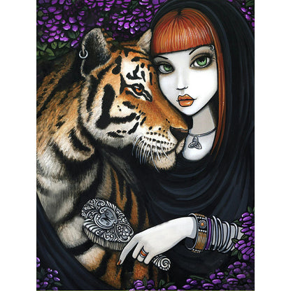 Girl And Tiger - Full Round Drill Diamond Painting 30*40CM