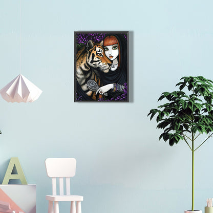 Girl And Tiger - Full Round Drill Diamond Painting 30*40CM