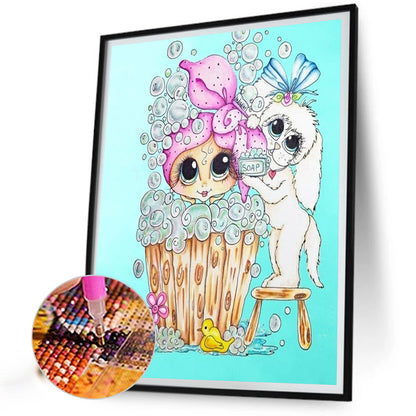 Girl With Puppy - Full Round Drill Diamond Painting 30*40CM