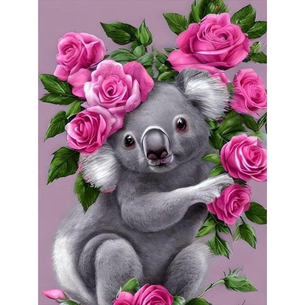 Koala With Flowers - Full Round Drill Diamond Painting 30*40CM