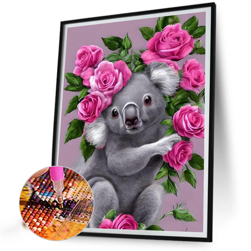 Koala With Flowers - Full Round Drill Diamond Painting 30*40CM