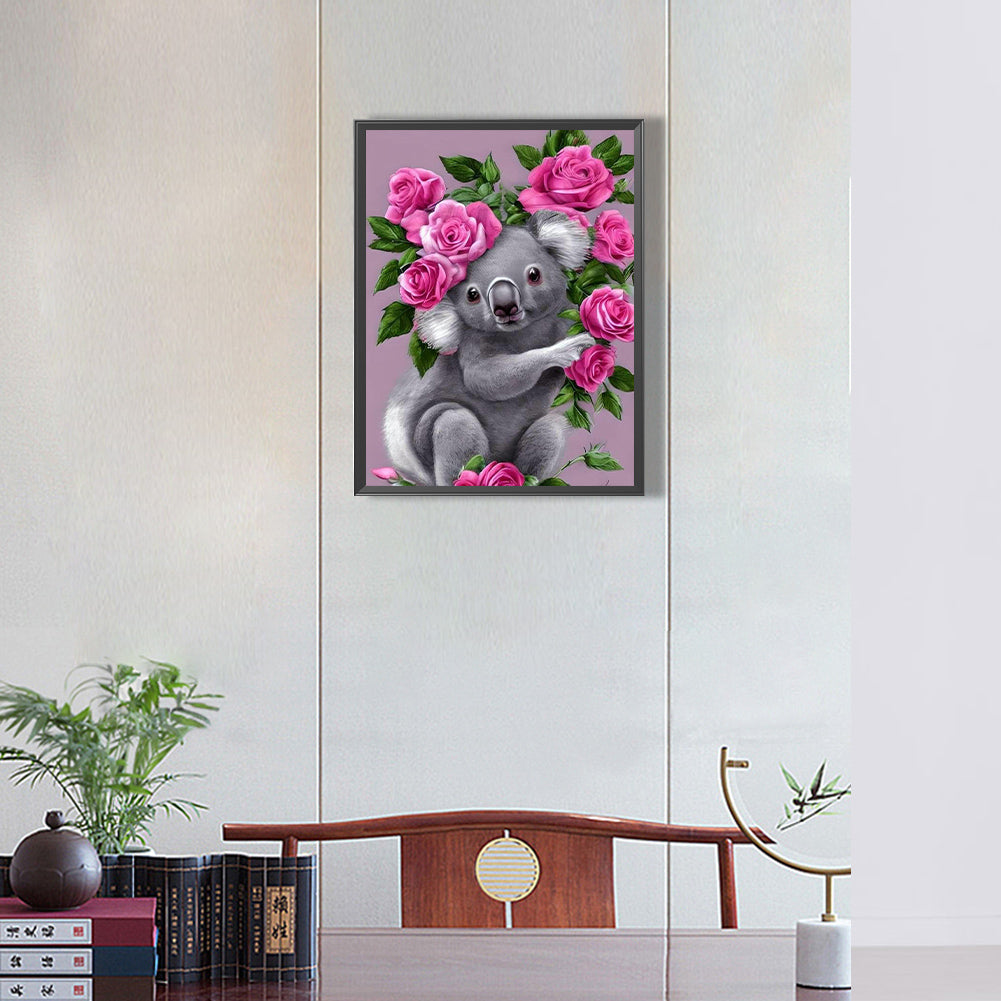 Koala With Flowers - Full Round Drill Diamond Painting 30*40CM