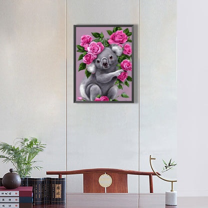 Koala With Flowers - Full Round Drill Diamond Painting 30*40CM