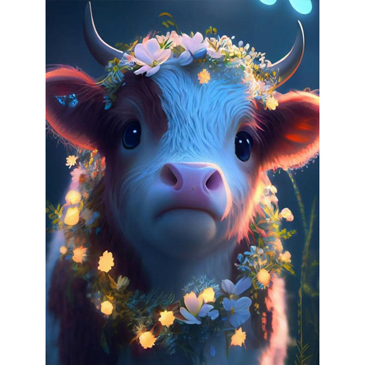 Cow With Garland - Full Round Drill Diamond Painting 30*40CM