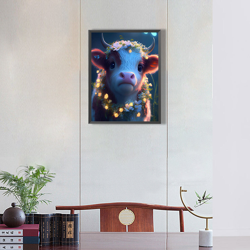 Cow With Garland - Full Round Drill Diamond Painting 30*40CM