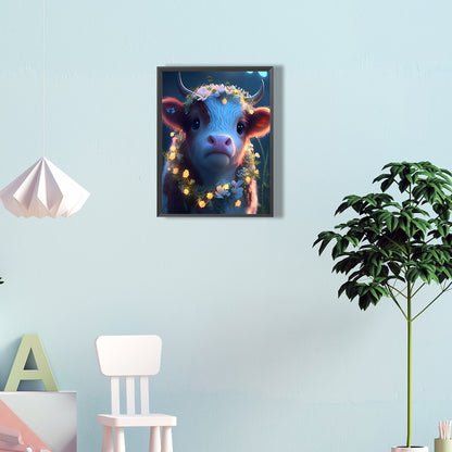 Cow With Garland - Full Round Drill Diamond Painting 30*40CM