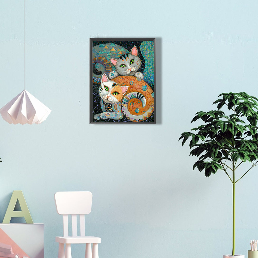 Very Artistic Two Cats - Full Round Drill Diamond Painting 30*40CM