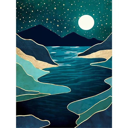 Landscape Under The Moon - Full Round Drill Diamond Painting 30*40CM