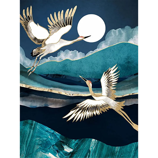 Crane Under The Moon - Full Round Drill Diamond Painting 30*40CM