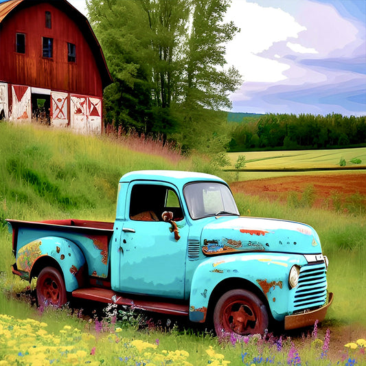 Old Truck On The Farm - Full Round Drill Diamond Painting 30*30CM