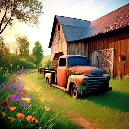 Old Truck On The Farm - Full Round Drill Diamond Painting 30*30CM