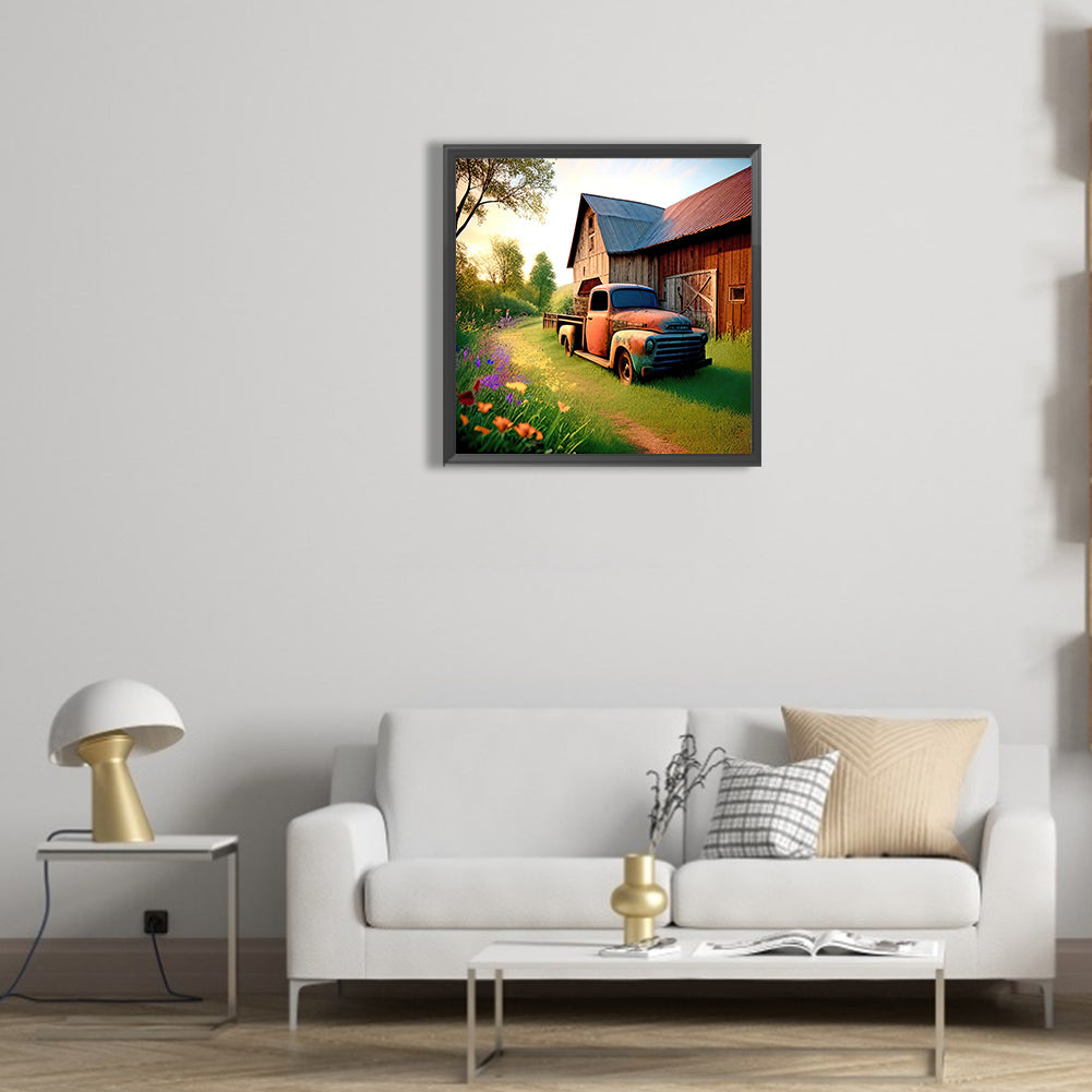 Old Truck On The Farm - Full Round Drill Diamond Painting 30*30CM