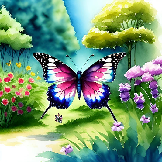 Butterfly Flying In Garden - Full Round Drill Diamond Painting 30*30CM