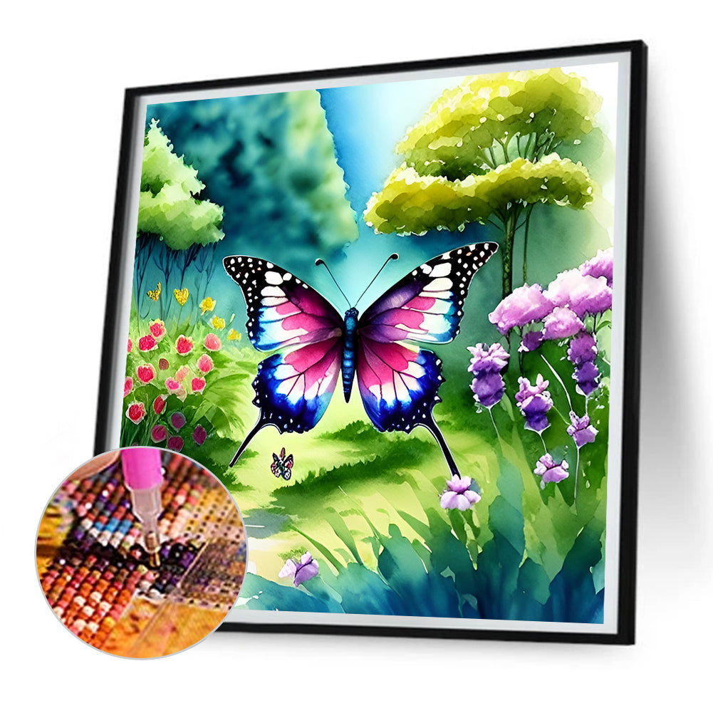 Butterfly Flying In Garden - Full Round Drill Diamond Painting 30*30CM