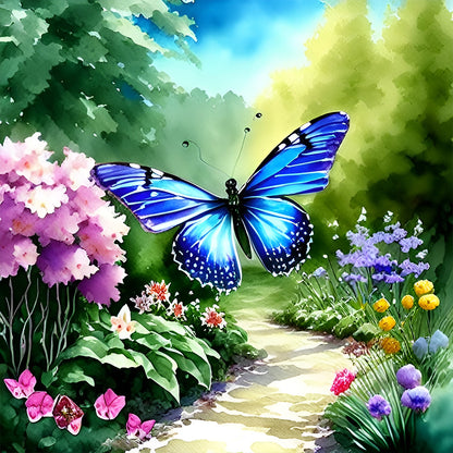 Butterfly Flying In Garden - Full Round Drill Diamond Painting 30*30CM