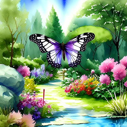 Butterfly Flying In Garden - Full Round Drill Diamond Painting 30*30CM