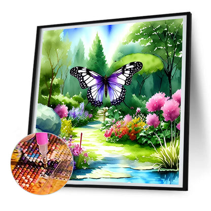 Butterfly Flying In Garden - Full Round Drill Diamond Painting 30*30CM