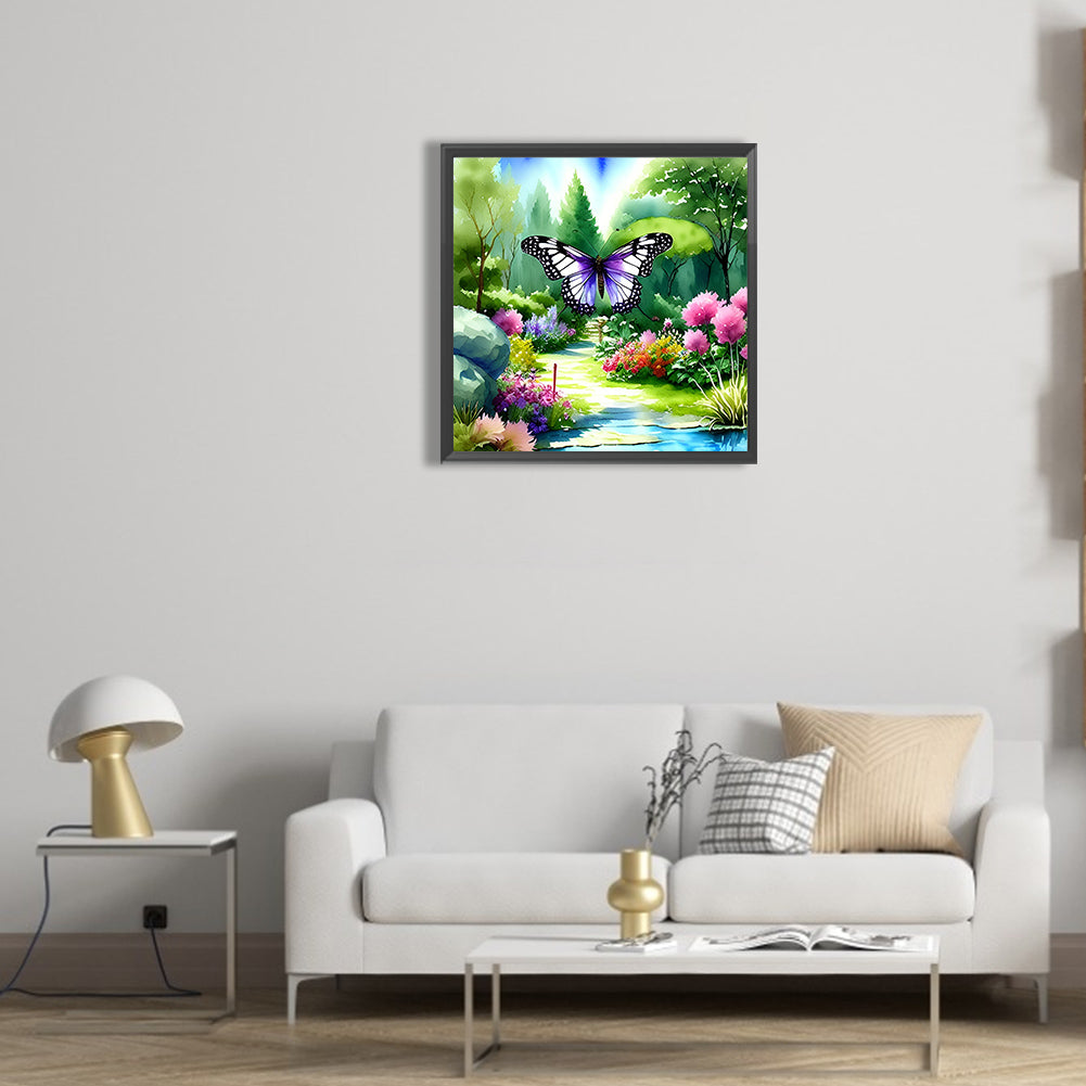 Butterfly Flying In Garden - Full Round Drill Diamond Painting 30*30CM