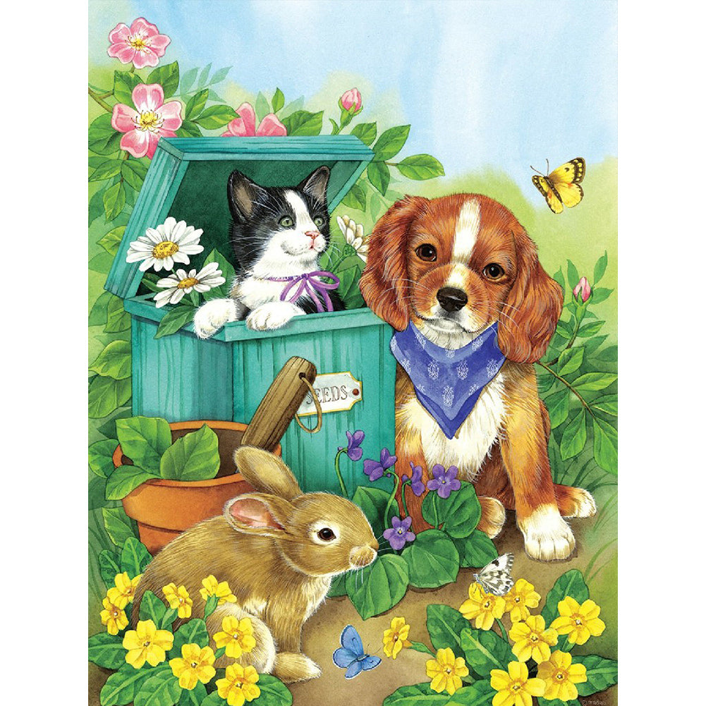 Cat And Dog Playing - Full Round Drill Diamond Painting 30*40CM