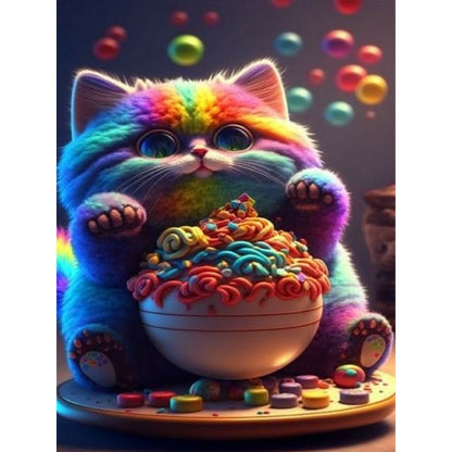 Colorful Fat Cat - Full Round Drill Diamond Painting 30*40CM