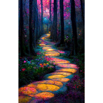 Night Light Path In The Forest - Full Square Drill Diamond Painting 40*70CM