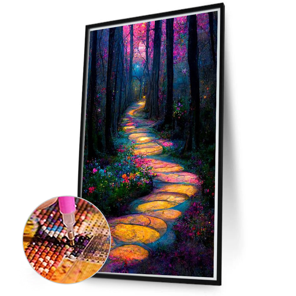 Night Light Path In The Forest - Full Square Drill Diamond Painting 40*70CM