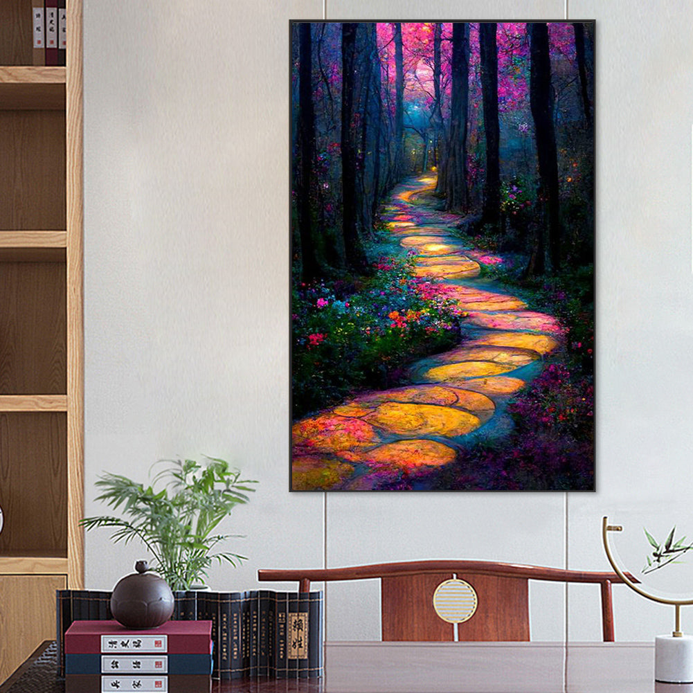 Night Light Path In The Forest - Full Square Drill Diamond Painting 40*70CM