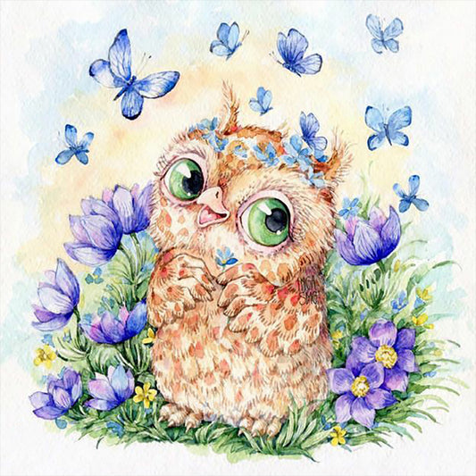 Butterfly Owl - Full Round Drill Diamond Painting 30*30CM