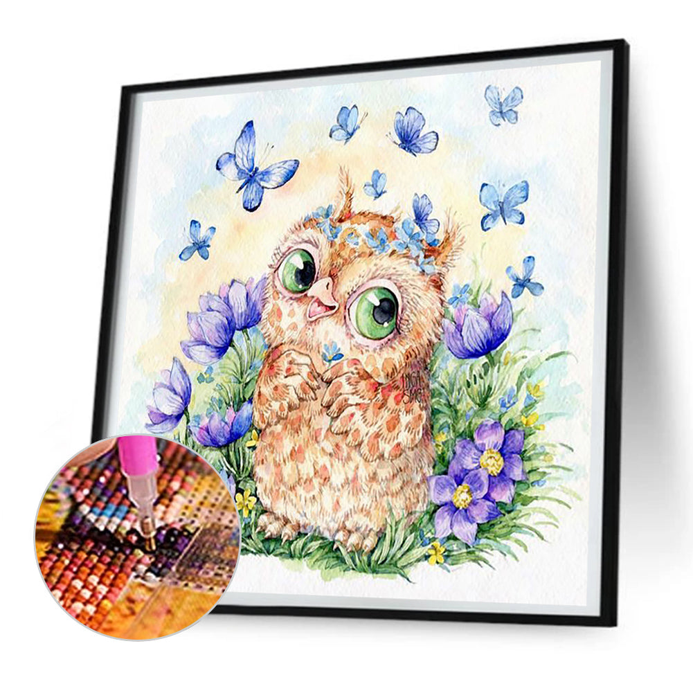 Butterfly Owl - Full Round Drill Diamond Painting 30*30CM