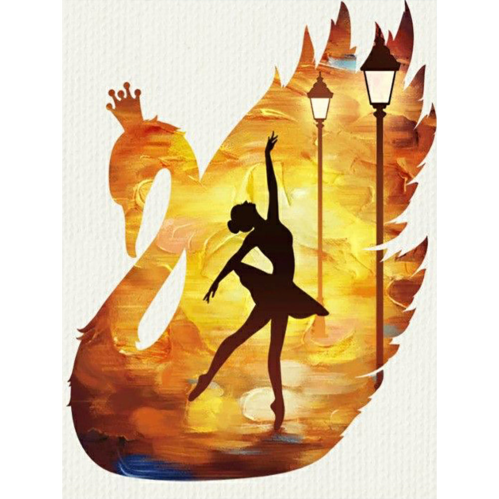 Swan Ballerina Girl Silhouette - Full Round Drill Diamond Painting 35*45CM