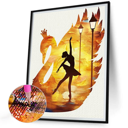 Swan Ballerina Girl Silhouette - Full Round Drill Diamond Painting 35*45CM