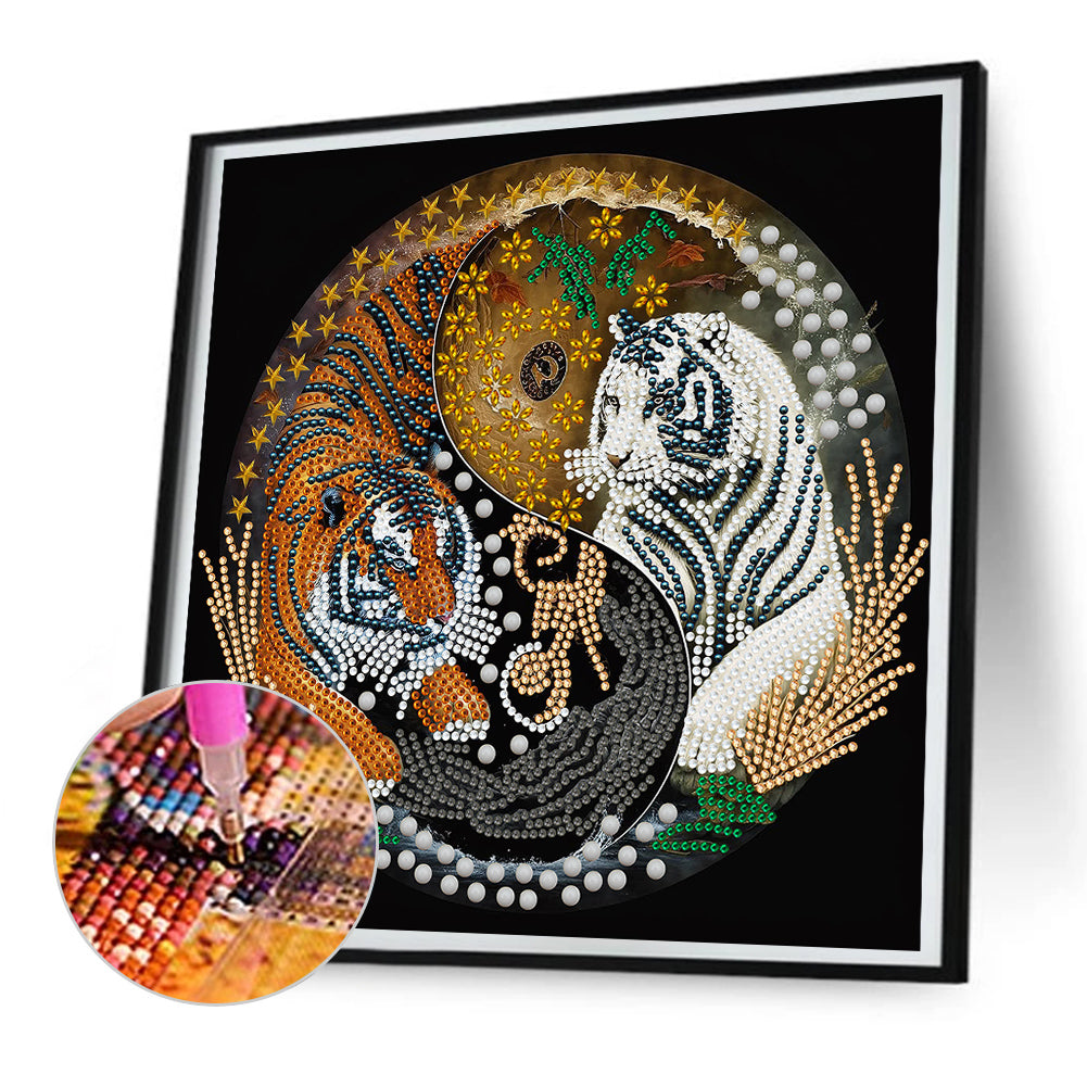 Tai Chi Yin Yang Tiger - Special Shaped Drill Diamond Painting 30*30CM